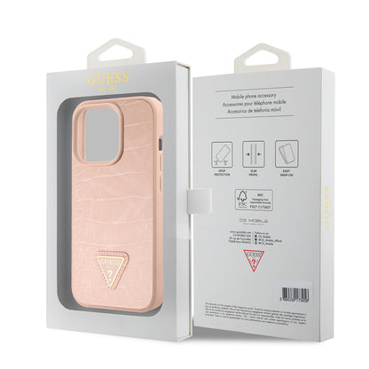 Étui pour Apple iPhone 15 Pro Max, Guess, Croco Triangle Metal Logo, Rose