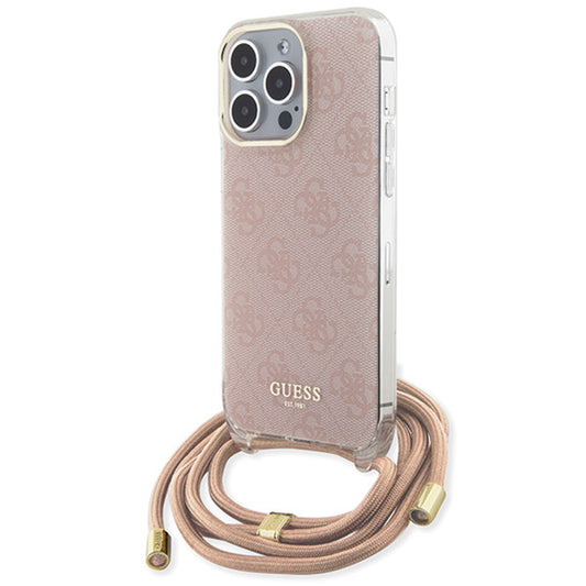 Étui pour Apple iPhone 15 Pro Max, Guess, Crossbody Cord 4G Print, Rose