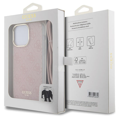 Étui pour Apple iPhone 15 Pro Max, Guess, Crossbody Cord 4G Print, Rose