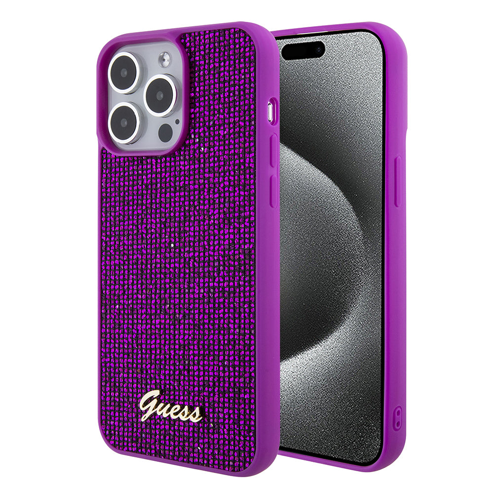 Étui pour Apple iPhone 15 Pro Max, Guess, Disco Metal Script, Fuchsia
