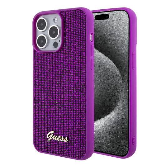 Étui pour Apple iPhone 15 Pro Max, Guess, Disco Metal Script, Fuchsia