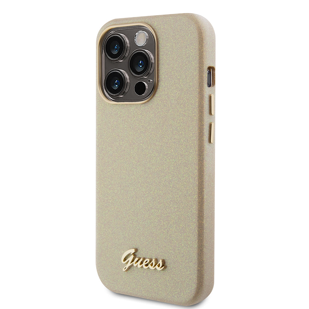 Étui pour Apple iPhone 15 Pro Max, Guess, Glitter Glossy Script, Beige