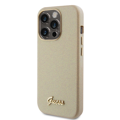 Étui pour Apple iPhone 15 Pro Max, Guess, Glitter Glossy Script, Beige