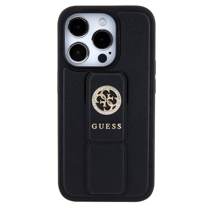 Étui pour Apple iPhone 15 Pro Max, Guess, Grip Stand 4G Saffiano Strass, Noir