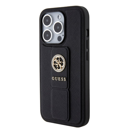 Étui pour Apple iPhone 15 Pro Max, Guess, Grip Stand 4G Saffiano Strass, Noir
