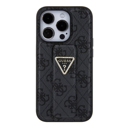 Étui pour Apple iPhone 15 Pro Max, Guess, Grip Stand 4G Triangle Strass, Noir
