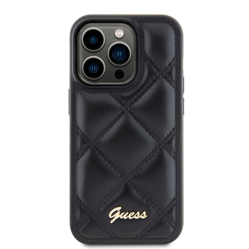 Étui pour Apple iPhone 15 Pro Max, Guess, Logo Métallique Matelassé, Noir