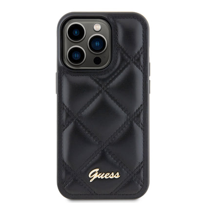 Étui pour Apple iPhone 15 Pro Max, Guess, Logo Métallique Matelassé, Noir