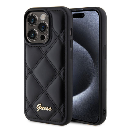 Étui pour Apple iPhone 15 Pro Max, Guess, Logo Métallique Matelassé, Noir
