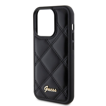 Étui pour Apple iPhone 15 Pro Max, Guess, Logo Métallique Matelassé, Noir
