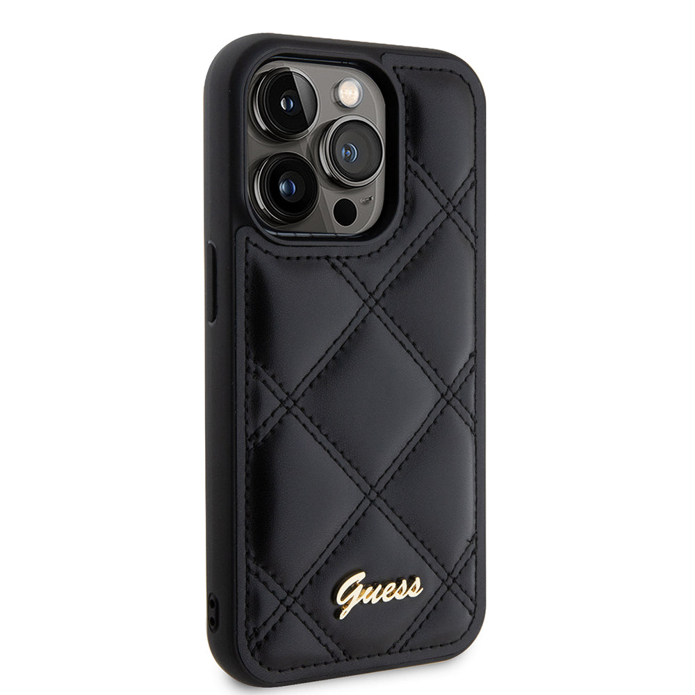 Étui pour Apple iPhone 15 Pro Max, Guess, Logo Métallique Matelassé, Noir