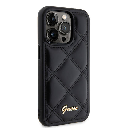 Étui pour Apple iPhone 15 Pro Max, Guess, Logo Métallique Matelassé, Noir