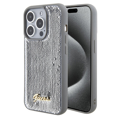 Étui pour Apple iPhone 15 Pro Max, Guess, Sequin Script Metal, Argenté