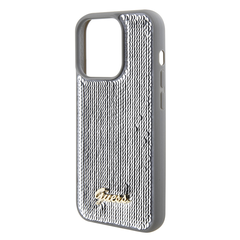 Étui pour Apple iPhone 15 Pro Max, Guess, Sequin Script Metal, Argenté