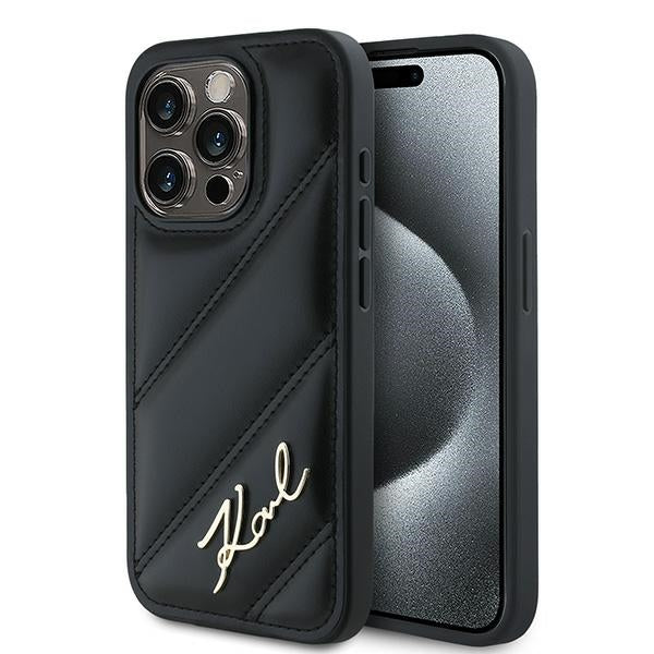 Étui pour Apple iPhone 15 Pro Max, Karl Lagerfeld, Diagonal Quilted Script, Noir