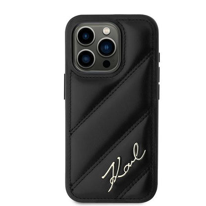 Étui pour Apple iPhone 15 Pro Max, Karl Lagerfeld, Diagonal Quilted Script, Noir