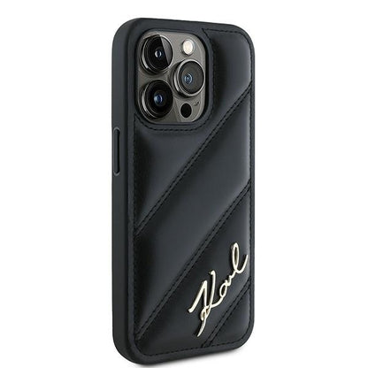 Étui pour Apple iPhone 15 Pro Max, Karl Lagerfeld, Diagonal Quilted Script, Noir