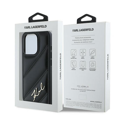 Étui pour Apple iPhone 15 Pro Max, Karl Lagerfeld, Diagonal Quilted Script, Noir
