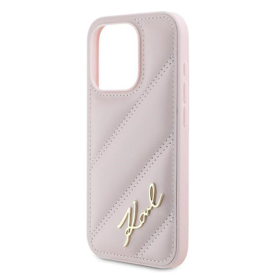 Étui pour Apple iPhone 15 Pro Max, Karl Lagerfeld, Diagonal Quilted Script, Rose