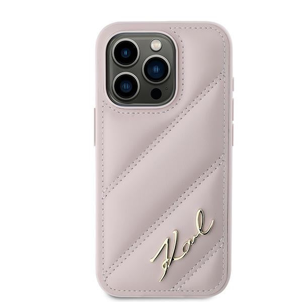 Étui pour Apple iPhone 15 Pro Max, Karl Lagerfeld, Diagonal Quilted Script, Rose