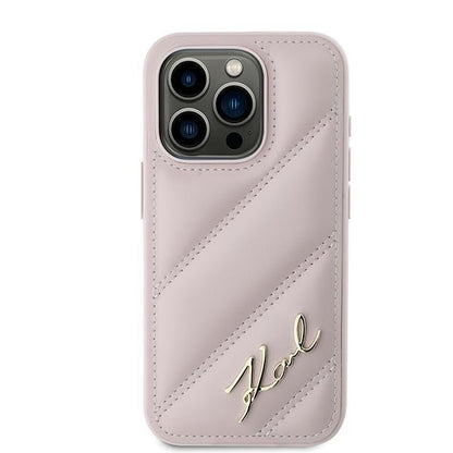 Étui pour Apple iPhone 15 Pro Max, Karl Lagerfeld, Diagonal Quilted Script, Rose