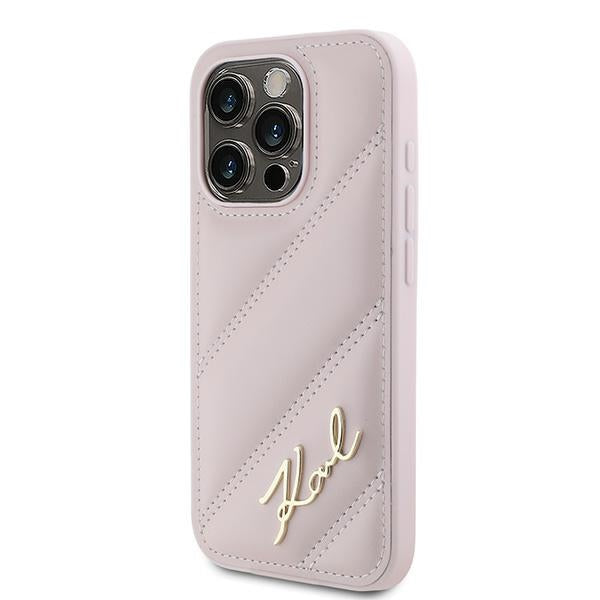 Étui pour Apple iPhone 15 Pro Max, Karl Lagerfeld, Diagonal Quilted Script, Rose
