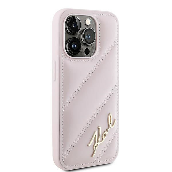 Étui pour Apple iPhone 15 Pro Max, Karl Lagerfeld, Diagonal Quilted Script, Rose