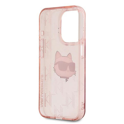 Étui pour Apple iPhone 15 Pro Max, Karl Lagerfeld, IML Luxury Monogram Choupette's Head, Rose