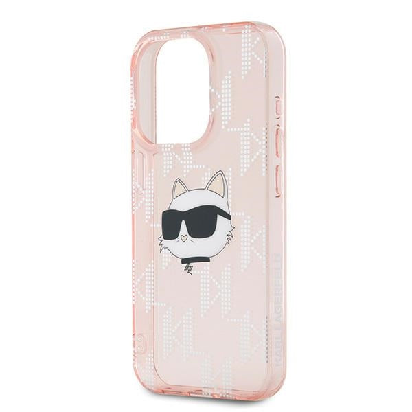 Étui pour Apple iPhone 15 Pro Max, Karl Lagerfeld, IML Luxury Monogram Choupette's Head, Rose