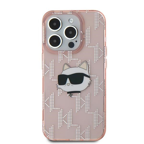 Étui pour Apple iPhone 15 Pro Max, Karl Lagerfeld, IML Luxury Monogram Choupette's Head, Rose