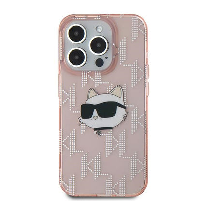 Étui pour Apple iPhone 15 Pro Max, Karl Lagerfeld, IML Luxury Monogram Choupette's Head, Rose