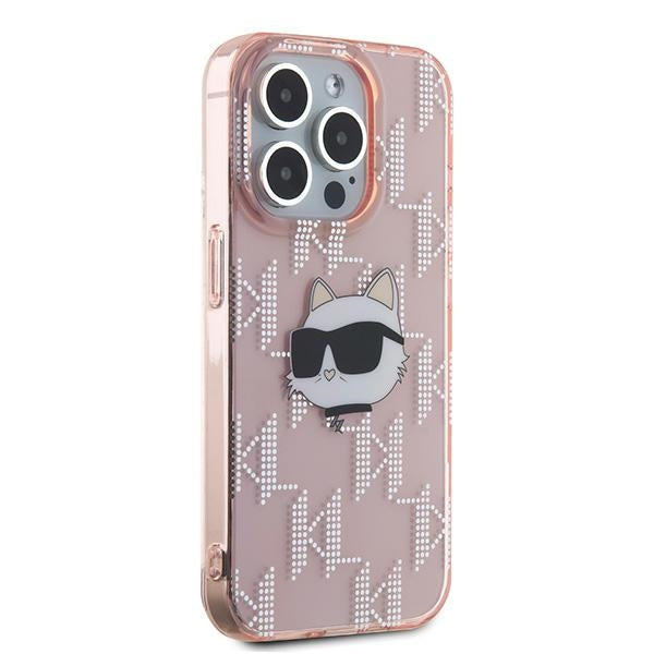 Étui pour Apple iPhone 15 Pro Max, Karl Lagerfeld, IML Luxury Monogram Choupette's Head, Rose