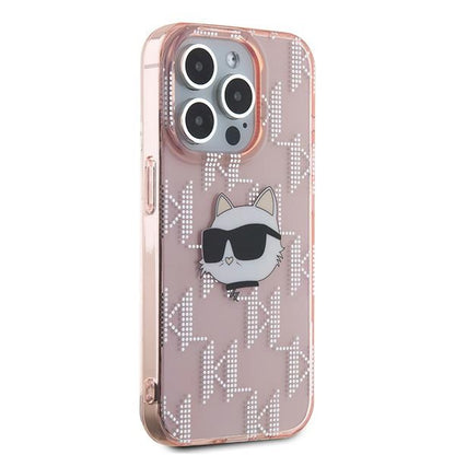 Étui pour Apple iPhone 15 Pro Max, Karl Lagerfeld, IML Luxury Monogram Choupette's Head, Rose