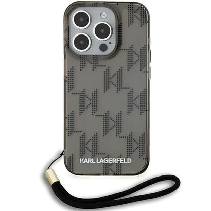 Étui pour Apple iPhone 15 Pro Max, Karl Lagerfeld, Monogramme de Luxe IML KL avec Sangle, Noir