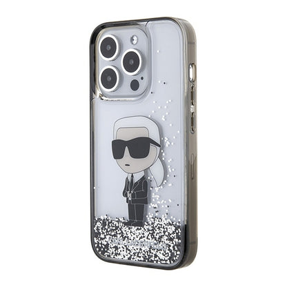 Étui pour Apple iPhone 15 Pro Max, Karl Lagerfeld, Liquid Glitter Ikonik Karl, Transparent