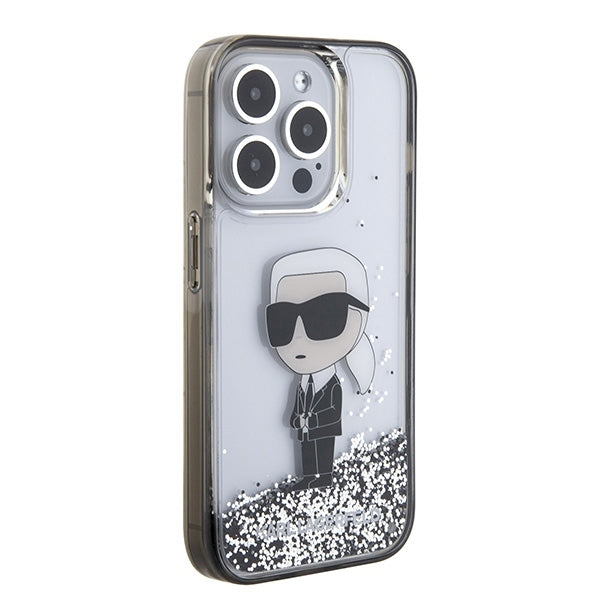 Étui pour Apple iPhone 15 Pro Max, Karl Lagerfeld, Liquid Glitter Ikonik Karl, Transparent