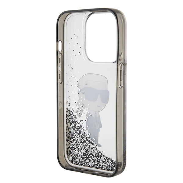 Étui pour Apple iPhone 15 Pro Max, Karl Lagerfeld, Liquid Glitter Ikonik Karl, Transparent