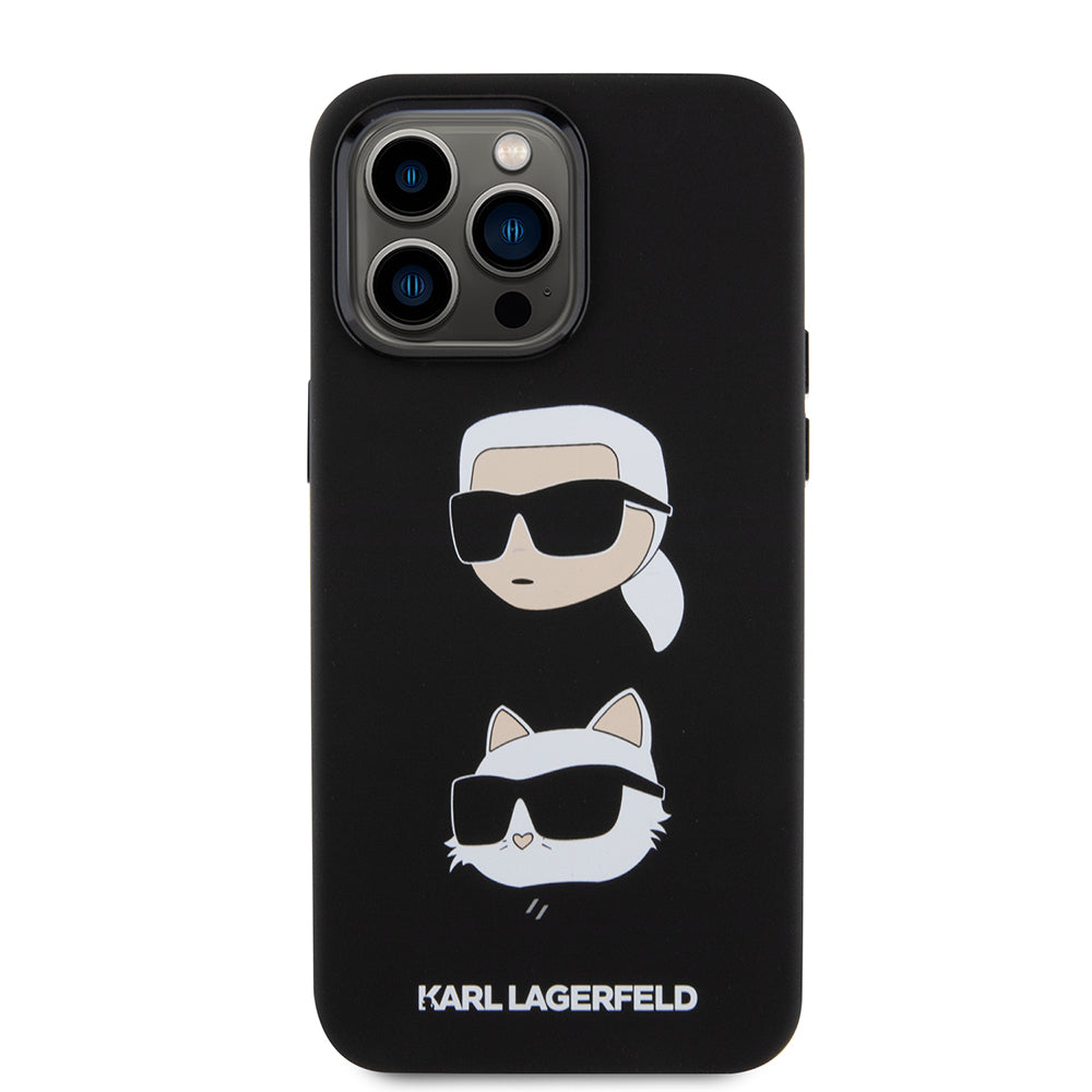 Étui pour Apple iPhone 15 Pro Max, Karl Lagerfeld, Silicone Karl & Choupette Heads, Noir