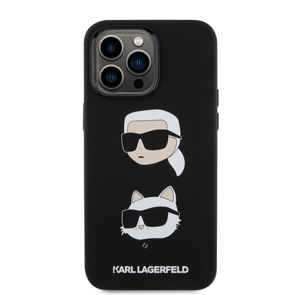 Étui pour Apple iPhone 15 Pro Max, Karl Lagerfeld, Silicone Karl & Choupette Heads, Noir
