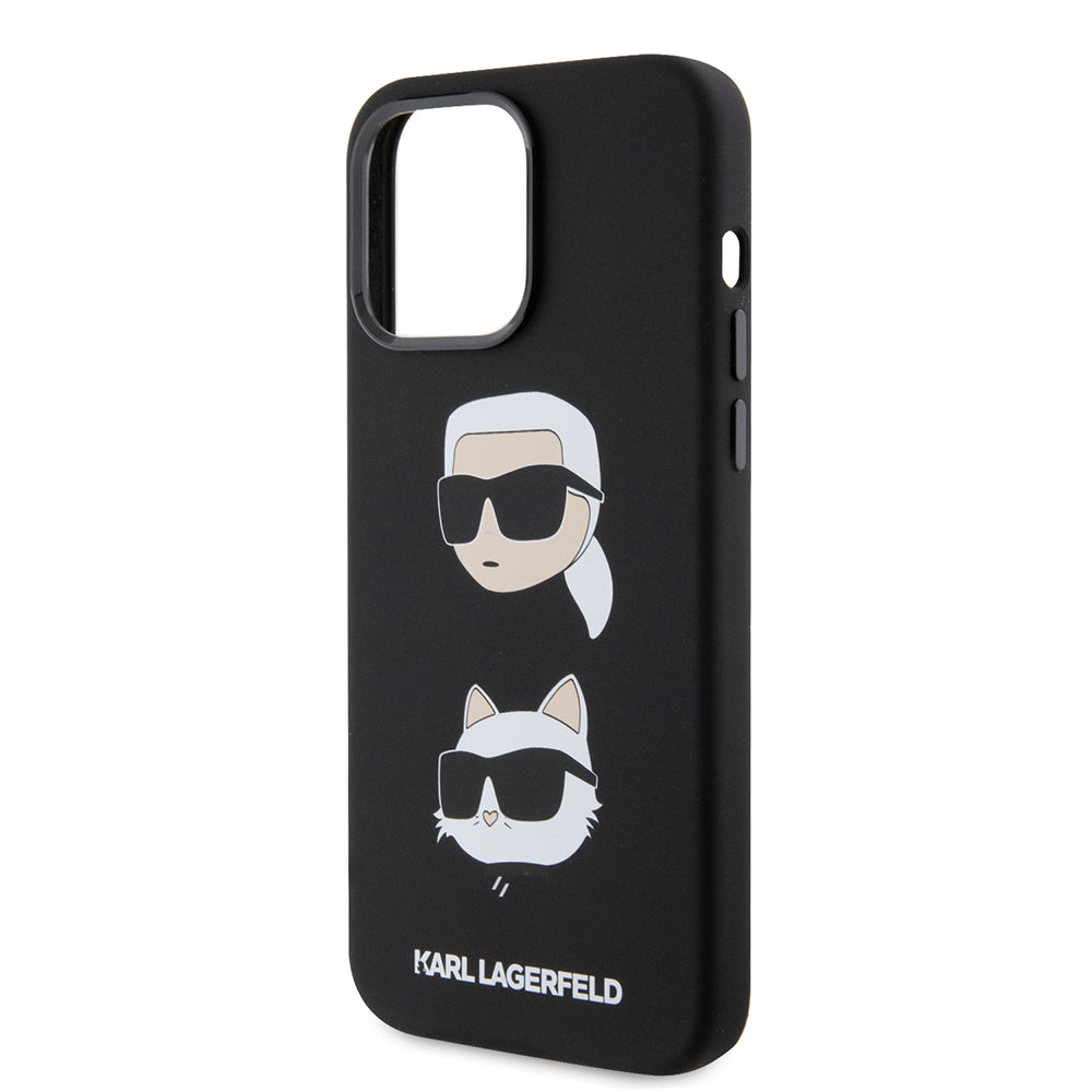 Étui pour Apple iPhone 15 Pro Max, Karl Lagerfeld, Silicone Karl & Choupette Heads, Noir