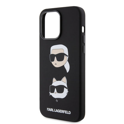 Étui pour Apple iPhone 15 Pro Max, Karl Lagerfeld, Silicone Karl & Choupette Heads, Noir
