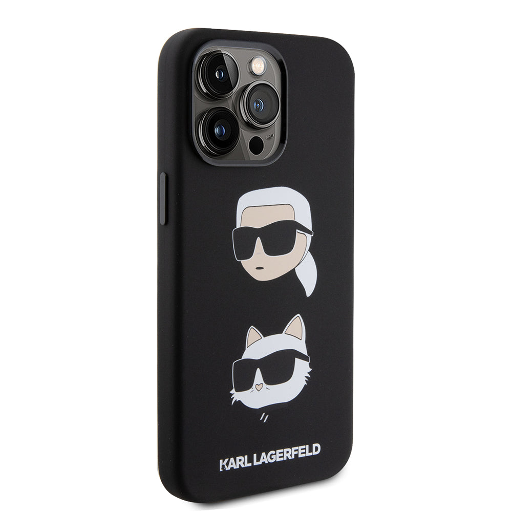Étui pour Apple iPhone 15 Pro Max, Karl Lagerfeld, Silicone Karl & Choupette Heads, Noir