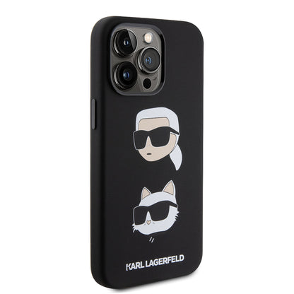 Étui pour Apple iPhone 15 Pro Max, Karl Lagerfeld, Silicone Karl & Choupette Heads, Noir