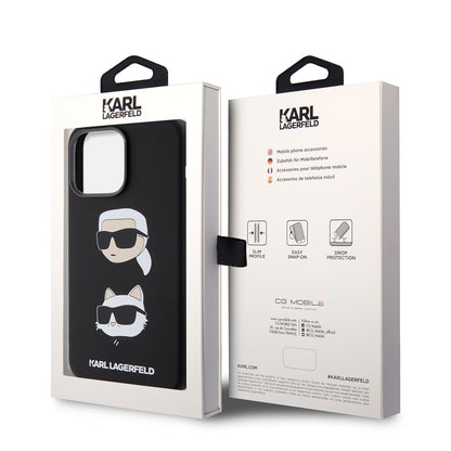 Étui pour Apple iPhone 15 Pro Max, Karl Lagerfeld, Silicone Karl & Choupette Heads, Noir