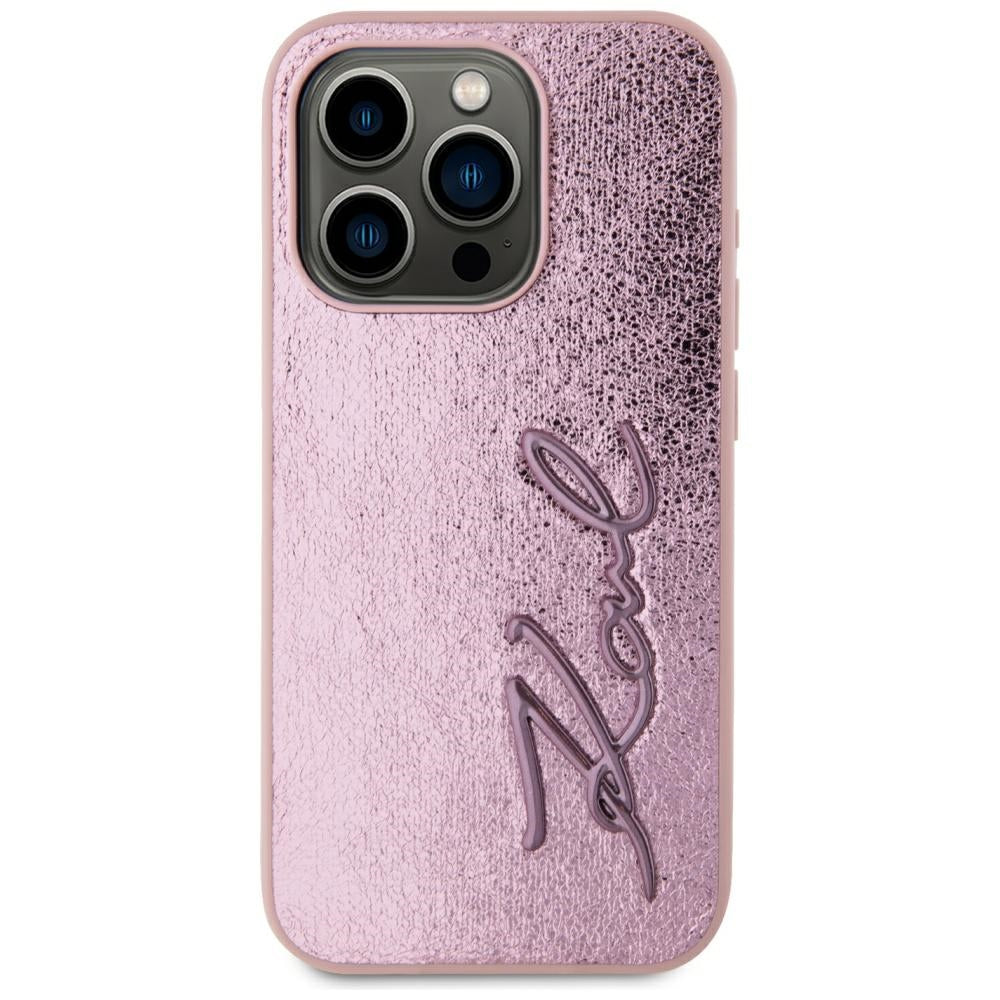 Étui pour Apple iPhone 15 Pro Max, Karl Lagerfeld, Metal Signature, Rose