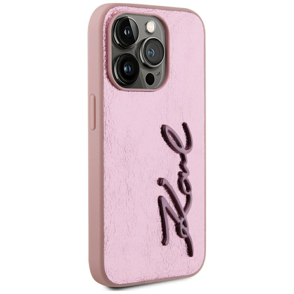 Étui pour Apple iPhone 15 Pro Max, Karl Lagerfeld, Metal Signature, Rose