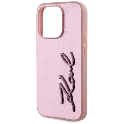 Étui pour Apple iPhone 15 Pro Max, Karl Lagerfeld, Metal Signature, Rose