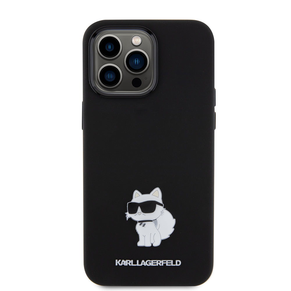 Case for Apple iPhone 15 Pro Max, Karl Lagerfeld, Silicone Choupette Metal, Black