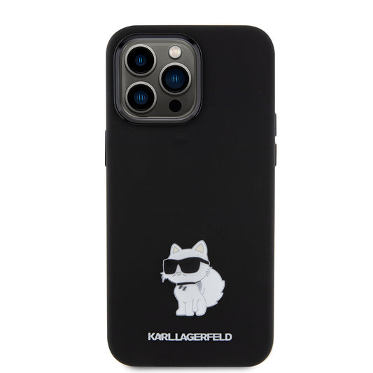 Étui pour Apple iPhone 15 Pro Max, Karl Lagerfeld, Silicone Choupette Metal, Noir