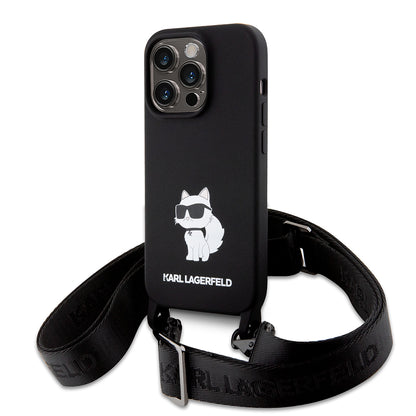 Étui pour Apple iPhone 15 Pro Max, Karl Lagerfeld, Silicone Crossbody Ikonik Karl, Noir